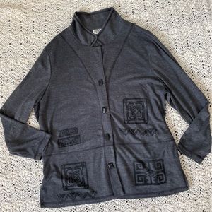 Piccalino Plus Aztec Tile Button Front Jacket Vintage Gray (XXLarge)